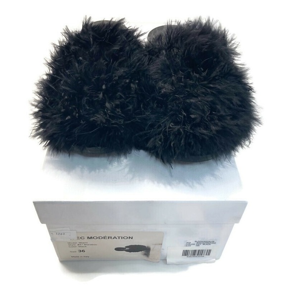NIB! Avec Moderation Black Miami Marabou Mules - Picture 8 of 12
